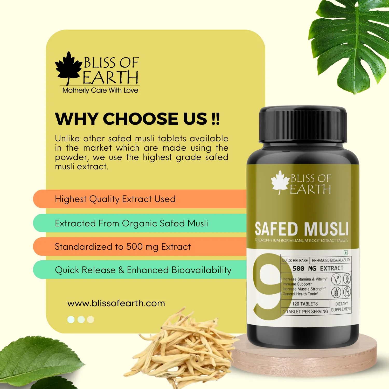 Safed Musli Tablets, 60 Count, 500mg - Image 3