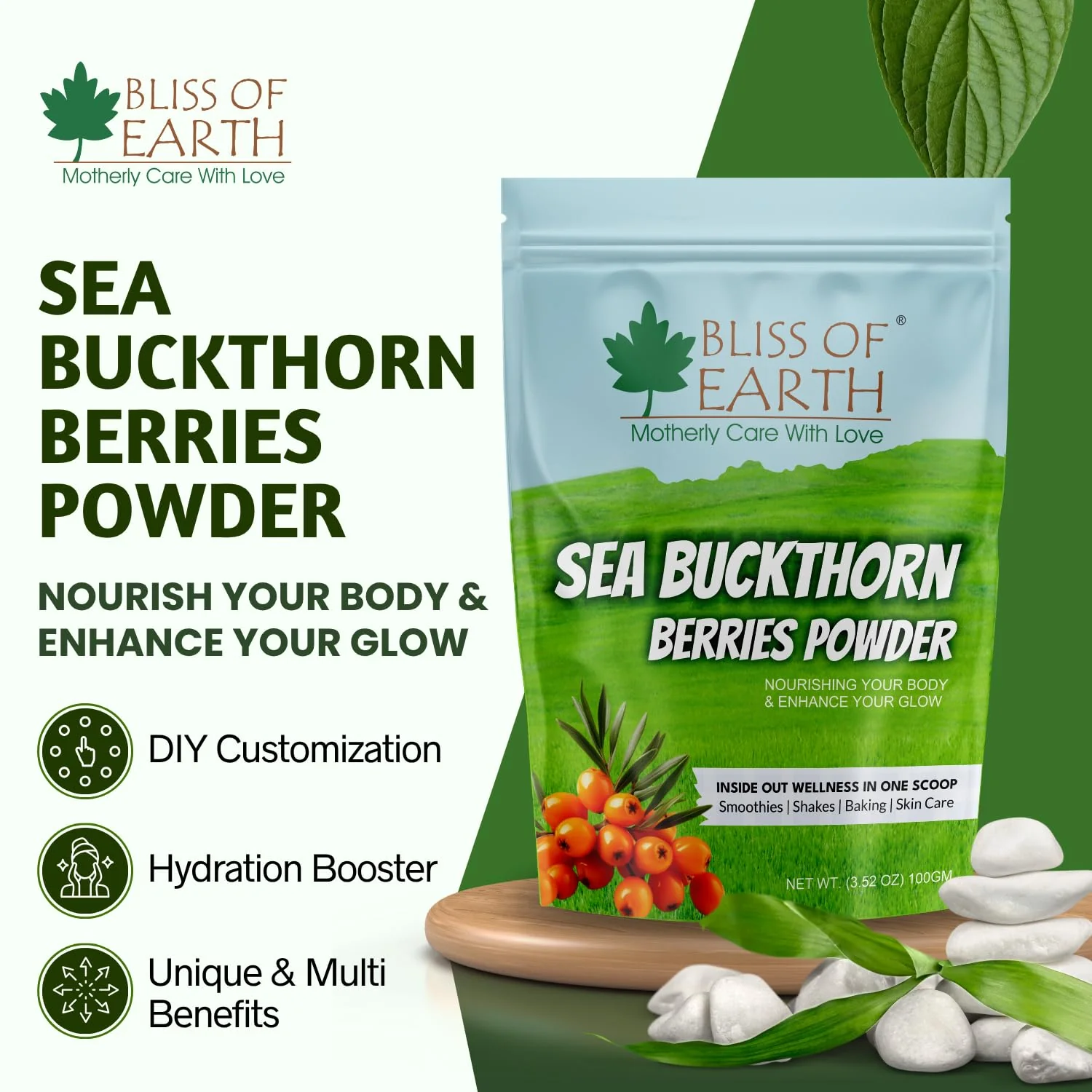 Bliss of Earth Sea buckthorn Berry Powder 100gm – Fine Himalayan Powder from Whole Sea buckthorn Berry, Easy to Mix in Drinks, Smoothies, Meals – No Added Sugar - Image 2