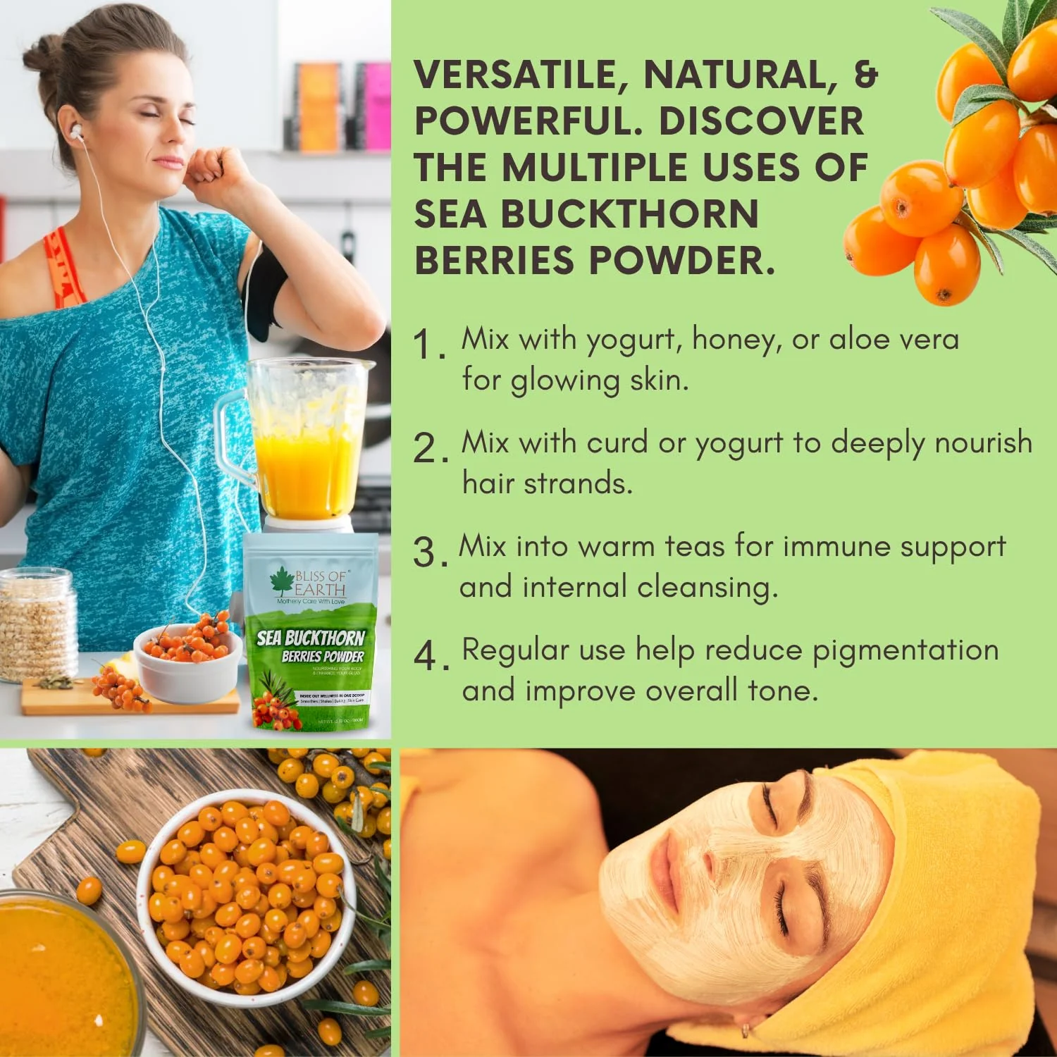 Bliss of Earth Sea buckthorn Berry Powder 100gm – Fine Himalayan Powder from Whole Sea buckthorn Berry, Easy to Mix in Drinks, Smoothies, Meals – No Added Sugar - Image 4