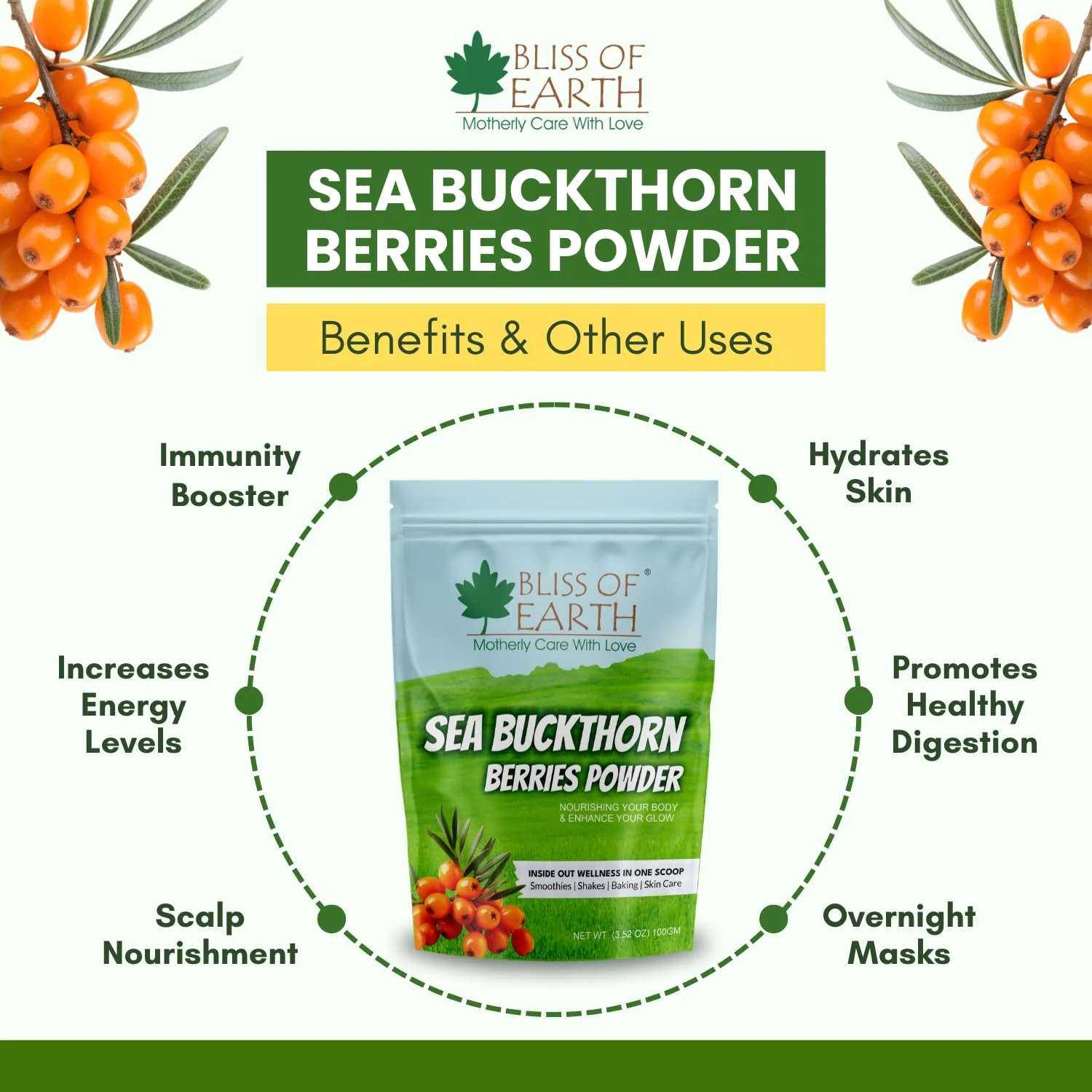 Bliss of Earth Sea buckthorn Berry Powder 100gm – Fine Himalayan Powder from Whole Sea buckthorn Berry, Easy to Mix in Drinks, Smoothies, Meals – No Added Sugar - Image 6