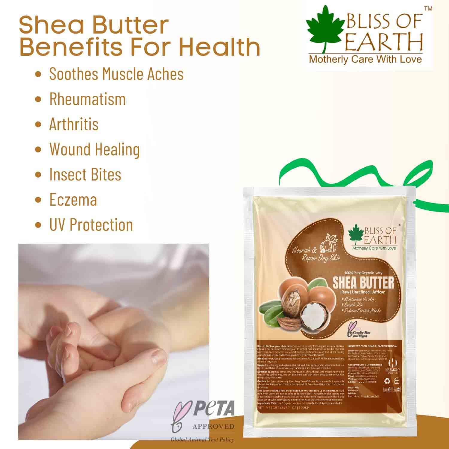 Bliss of Earth Shea Butter + Mango Butter Great For Skin & and Hair care | Stretch Mark | Skin Smoothing | Moisturizer | DIY Products 100gm Each(Pack of 2) - Image 2