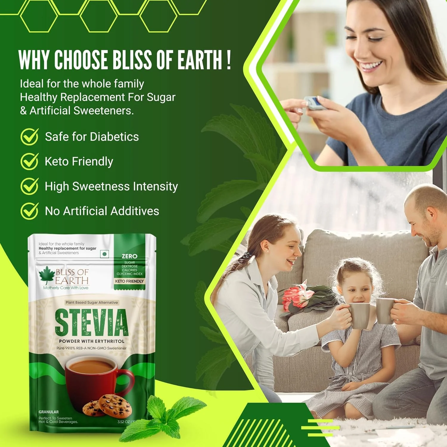 Bliss of Earth Stevia Powder – Sugar Free Stevia with Zero Calorie Sugar Substitute, 100g | Sweetener for Tea, Coffee, Baking, Keto & Diabetic-Friendly - Image 6