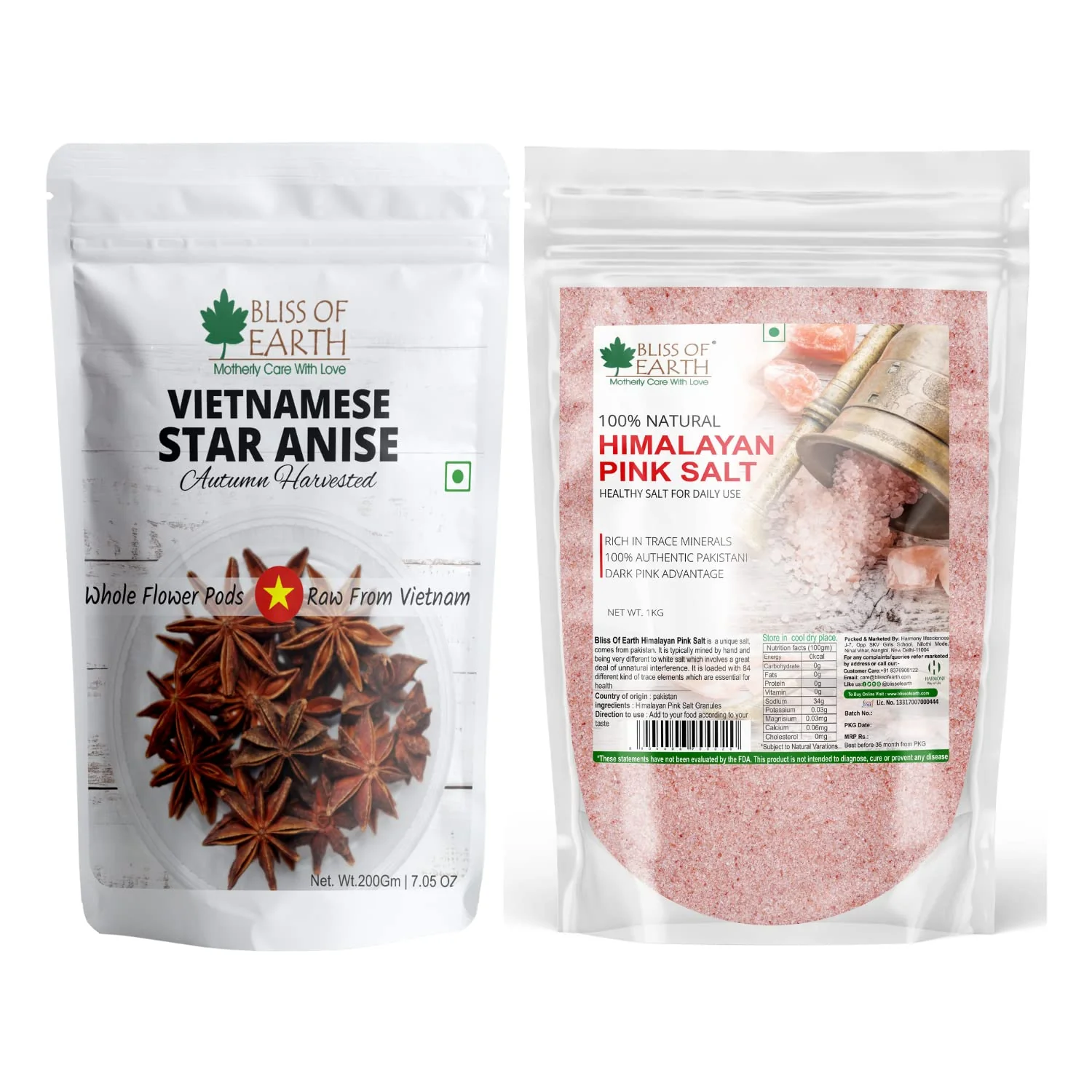 Vietnames Star Anise 200gm + Himalyan Pink Salt 1Kg (Pack of 2)