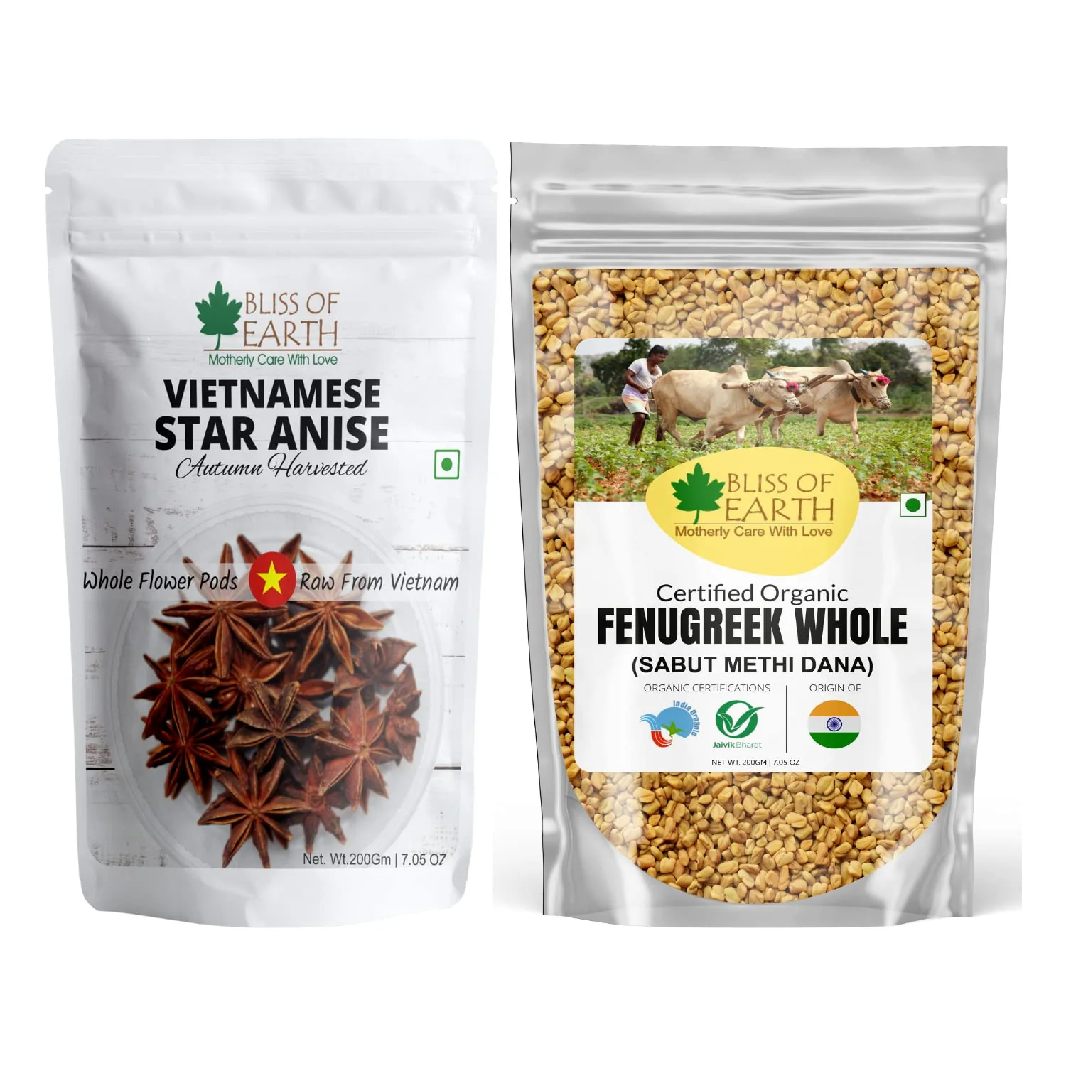 Vietnames Star Anise Chakra Phool + Indian Fenugreek Seeds (Methi Dana) (Pack of 2x200gm)