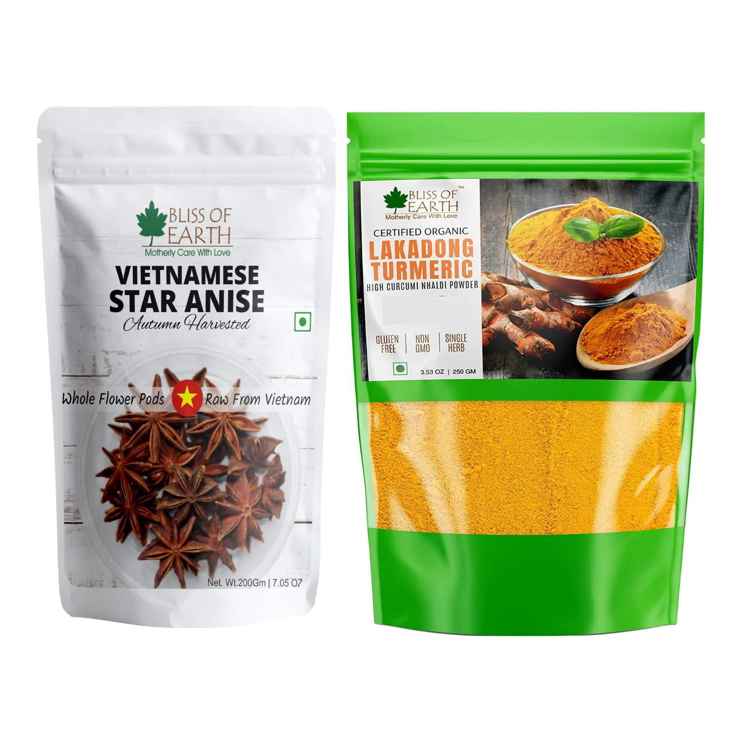 Vietnamese Star Anise Chakra Phool (200gm) + Lakadong Turmeric Powder (250gm )(Pack of 2)