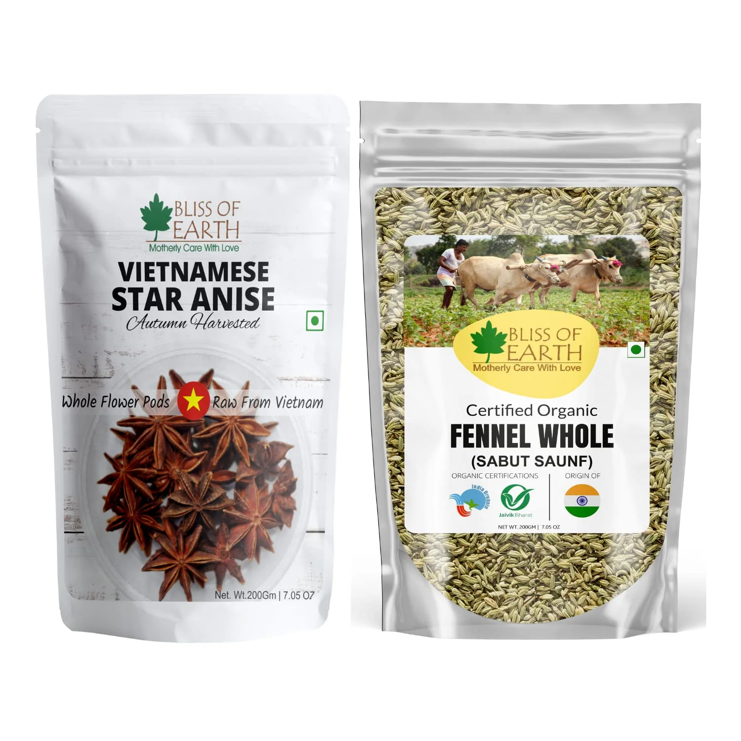 Vietnamese Star anise + Indian Fennel Seeds (Saunf) Spices (Pack of 2x200gm)