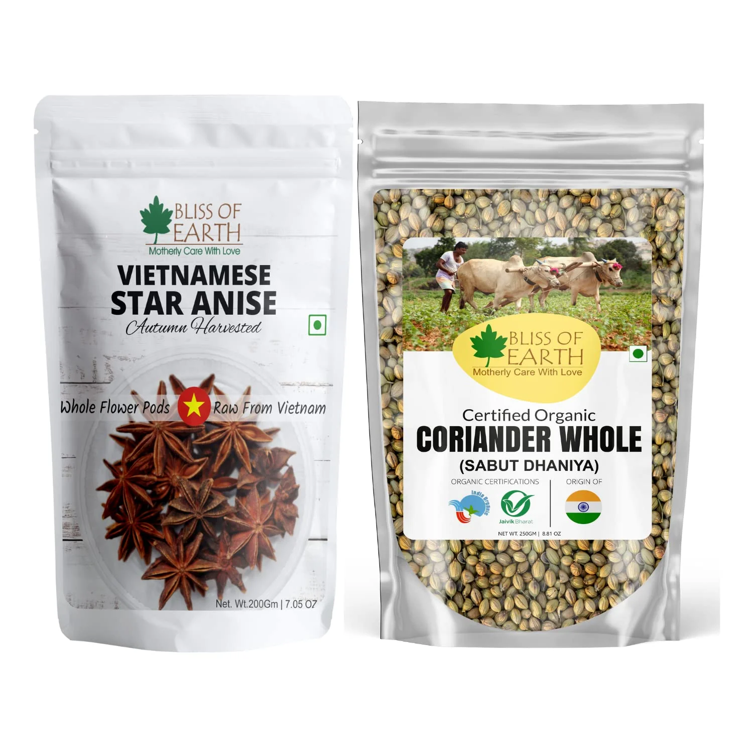 Vietnamese 200gm Star Anise + Indian 250gm Coridander (Sabut Dhaniya) seeds (Pack of 2)