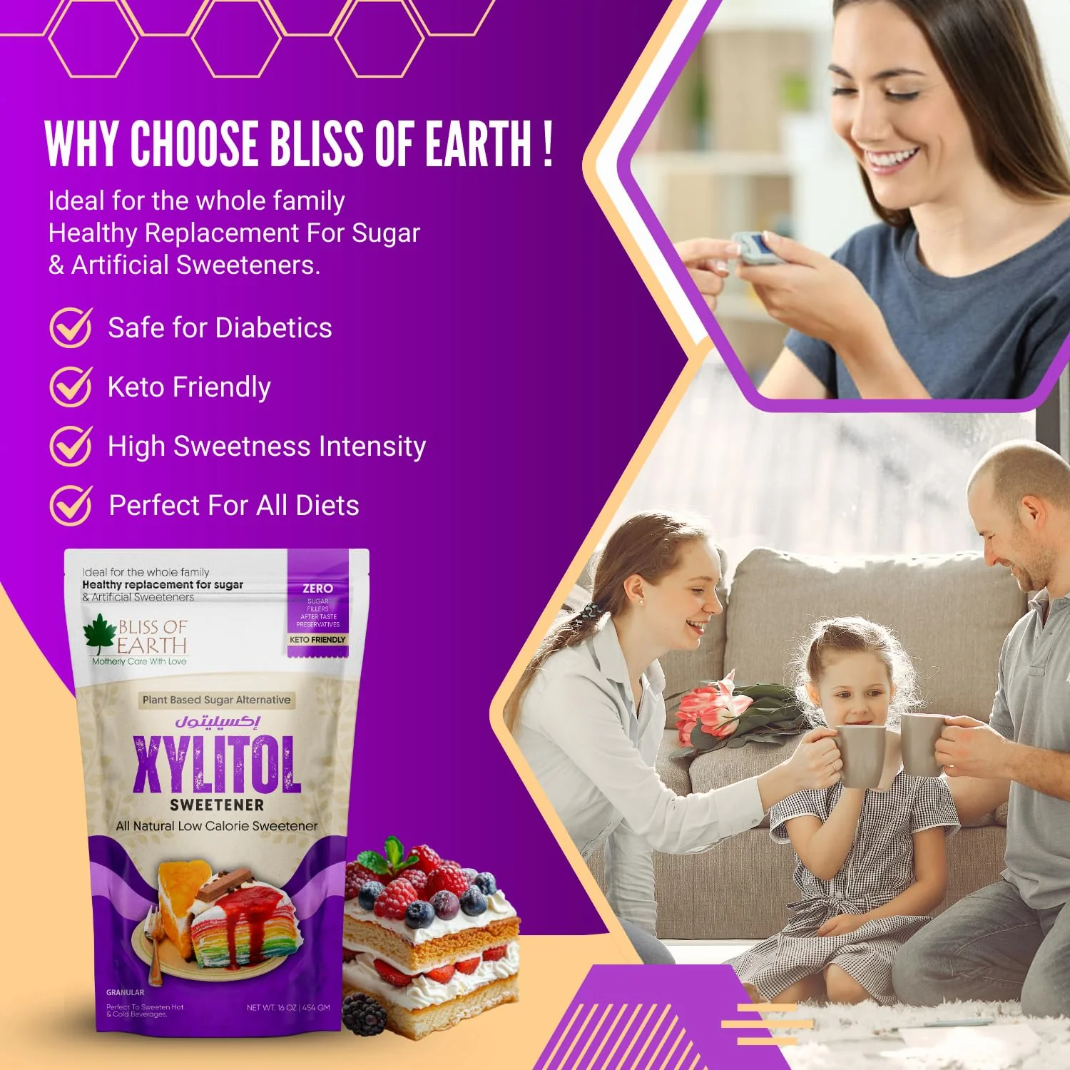 Bliss of Earth Xylitol Sweetener 1 lb (454g), 100% Natural 1:1 Sugar Substitute, Zero Added Sugar, Diabetic & Keto Friendly, Low GI Sweetener for Baking, Tea & Coffee - Image 5