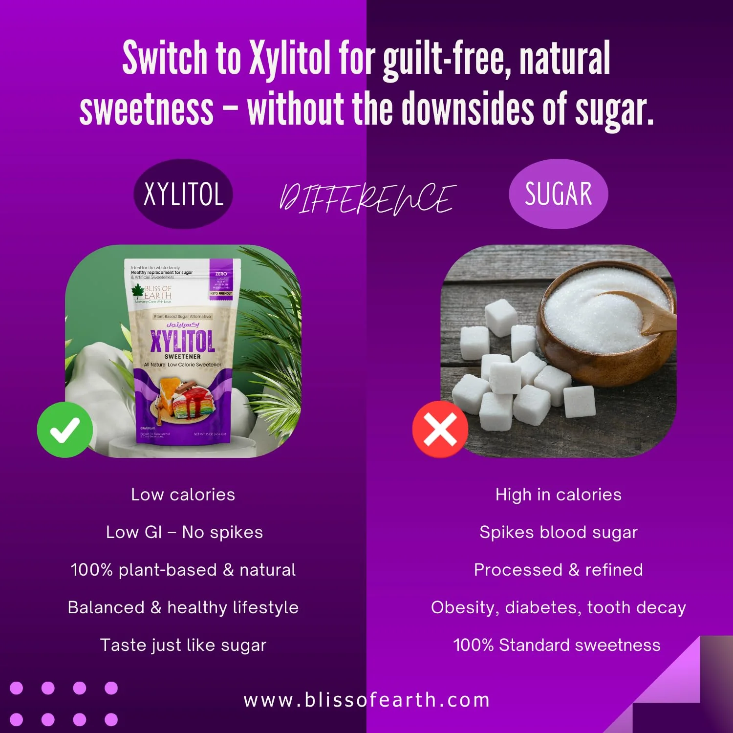 Bliss of Earth Xylitol Sweetener 1 lb (454g), 100% Natural 1:1 Sugar Substitute, Zero Added Sugar, Diabetic & Keto Friendly, Low GI Sweetener for Baking, Tea & Coffee - Image 7