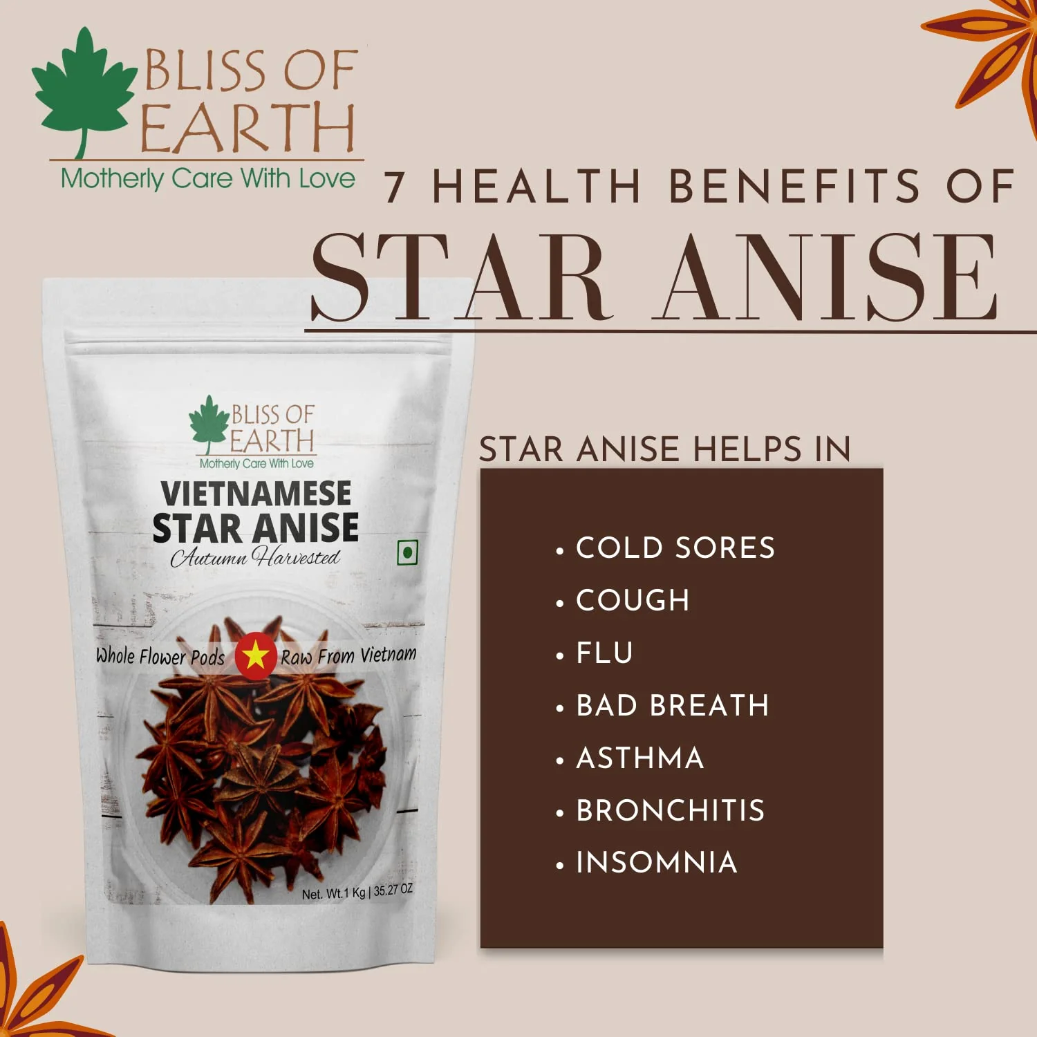 Star Anise Whole spices, Chakra Phool, Vietnamese badiyan 200gm - Image 7