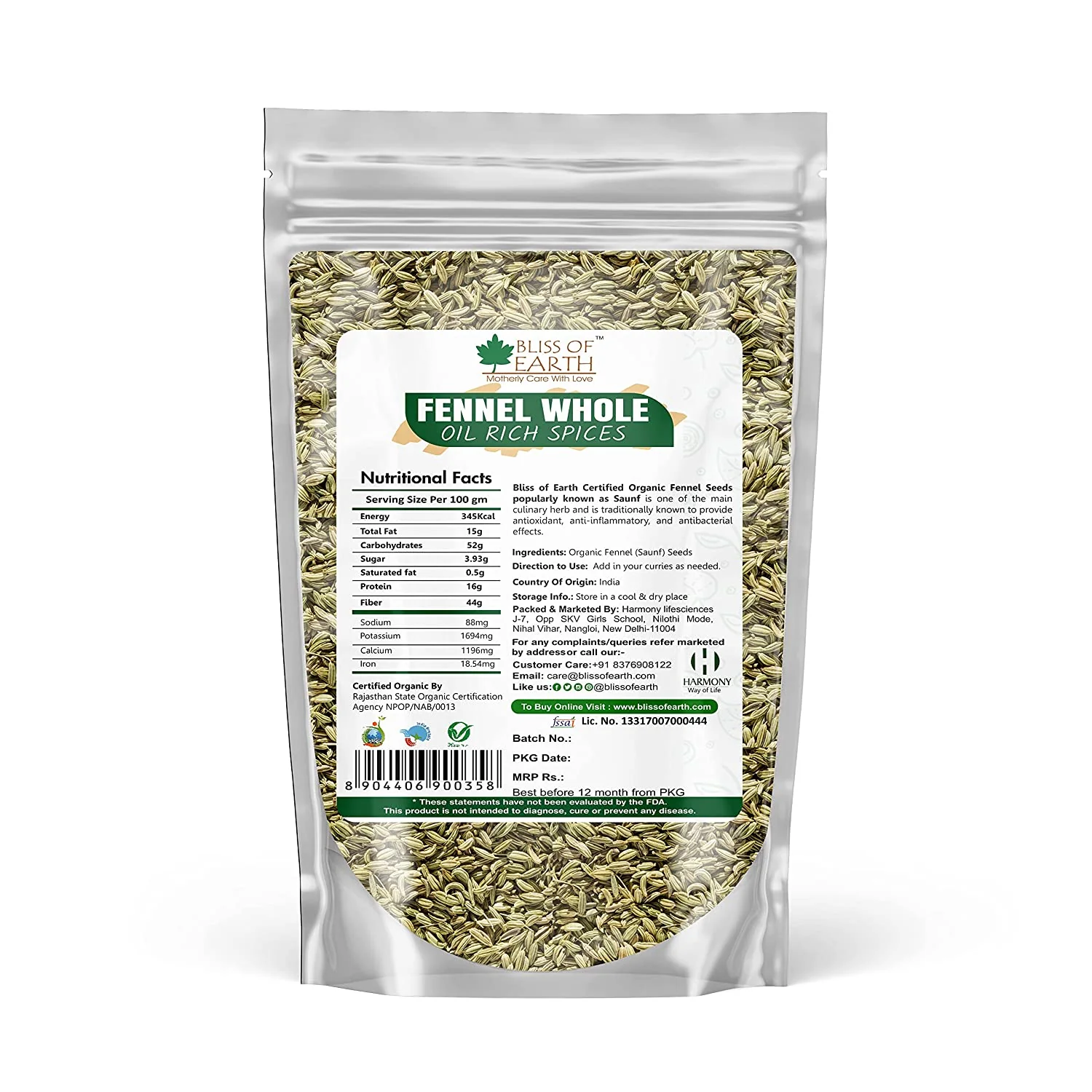 Organic Fennel Seed (Saunf) 200gm - Image 2