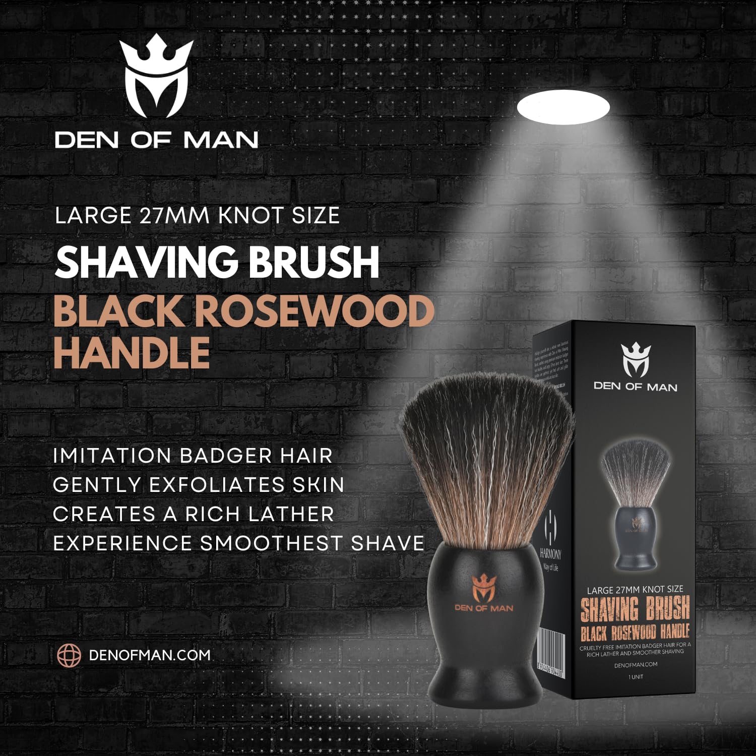 Den of Man Jumbo 27mm Knot Premium Cruelty Free Imitation Badger Hair Shaving Brush, Soft & Ultra Absorbent Bristles For Smooth Shave, Real Rosewood Handle - Image 3