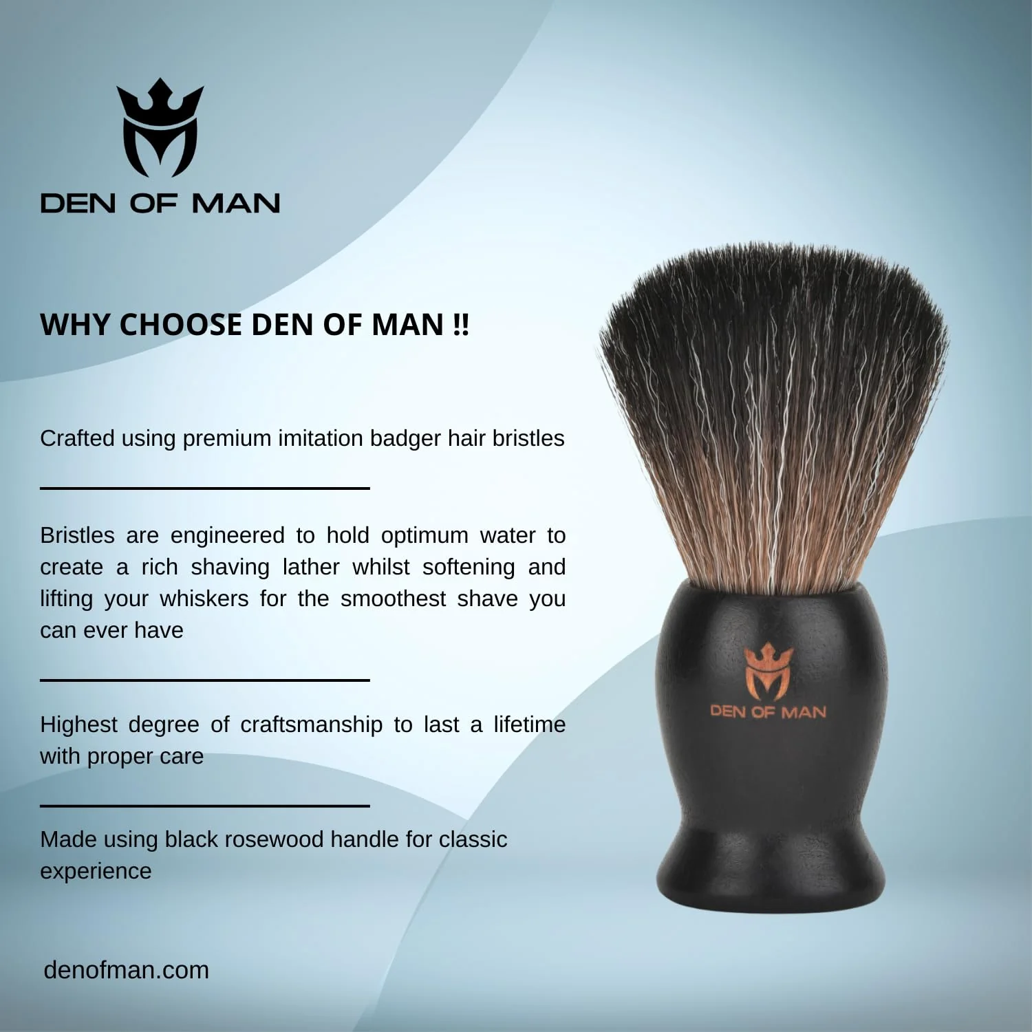 Den of Man Jumbo 27mm Knot Premium Cruelty Free Imitation Badger Hair Shaving Brush, Soft & Ultra Absorbent Bristles For Smooth Shave, Real Rosewood Handle - Image 7