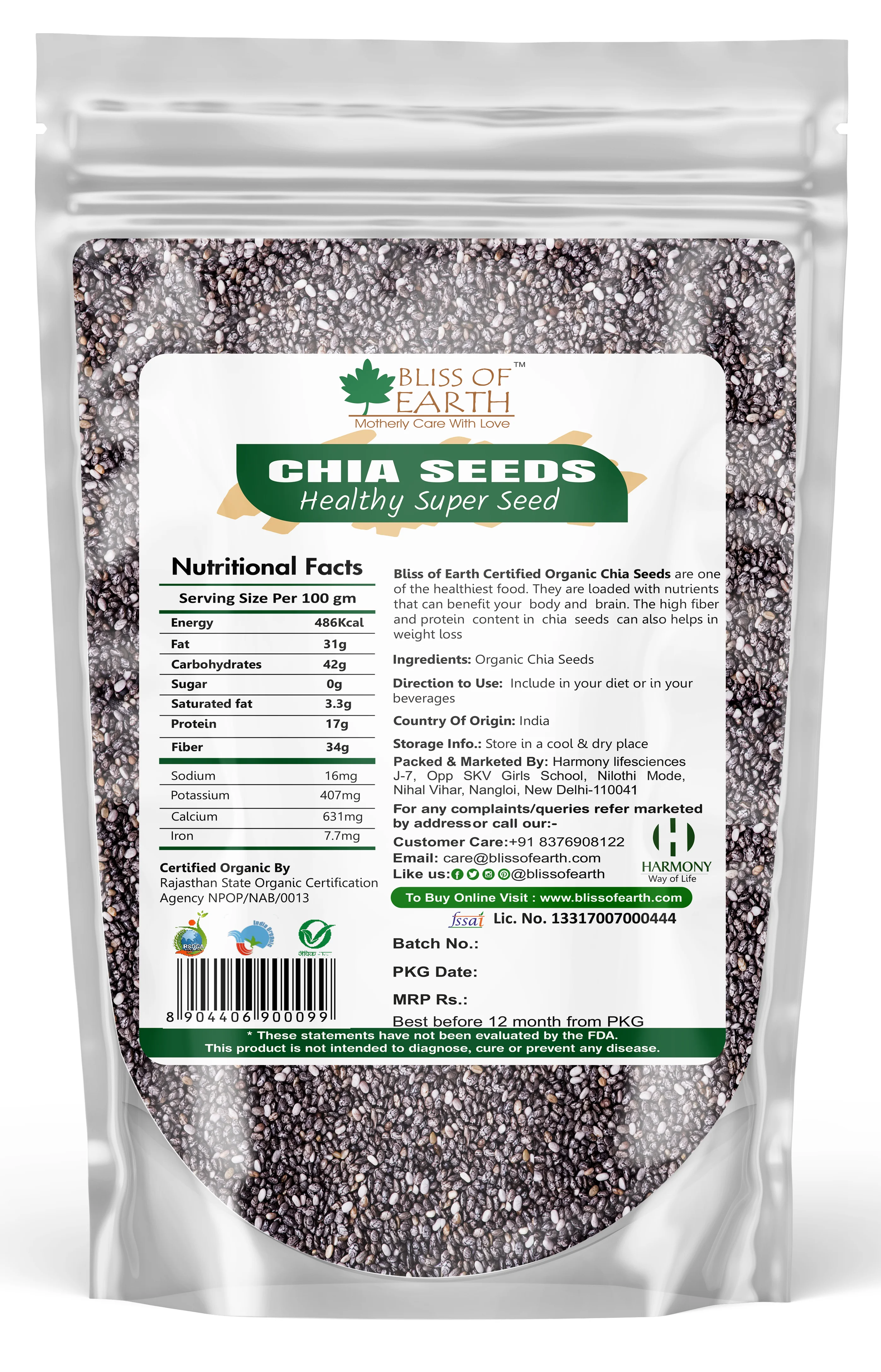 USDA Organic Raw Chia Seeds 1 kg - Image 2