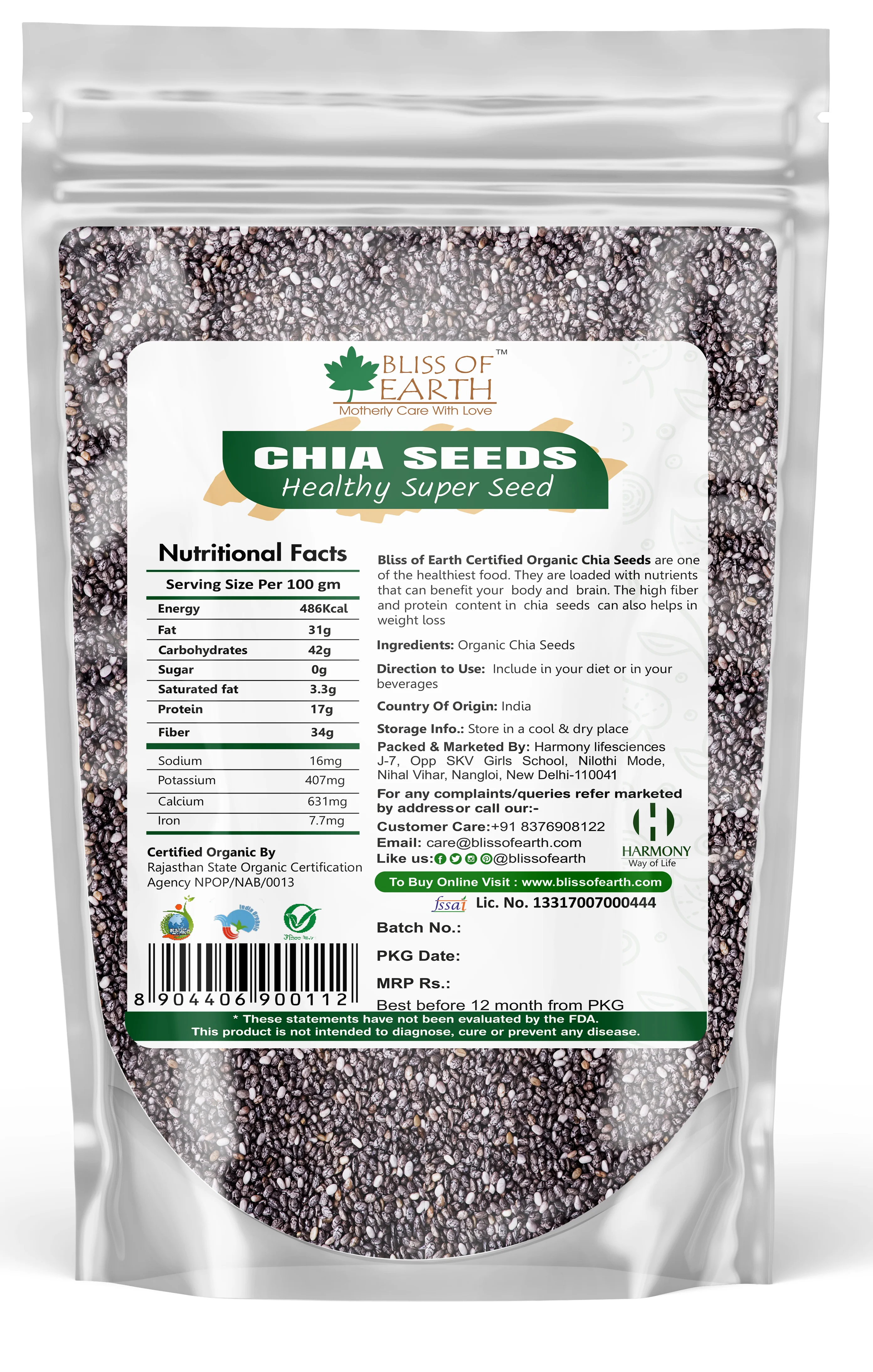 USDA Organic Raw Chia Seeds 500 gm - Image 2