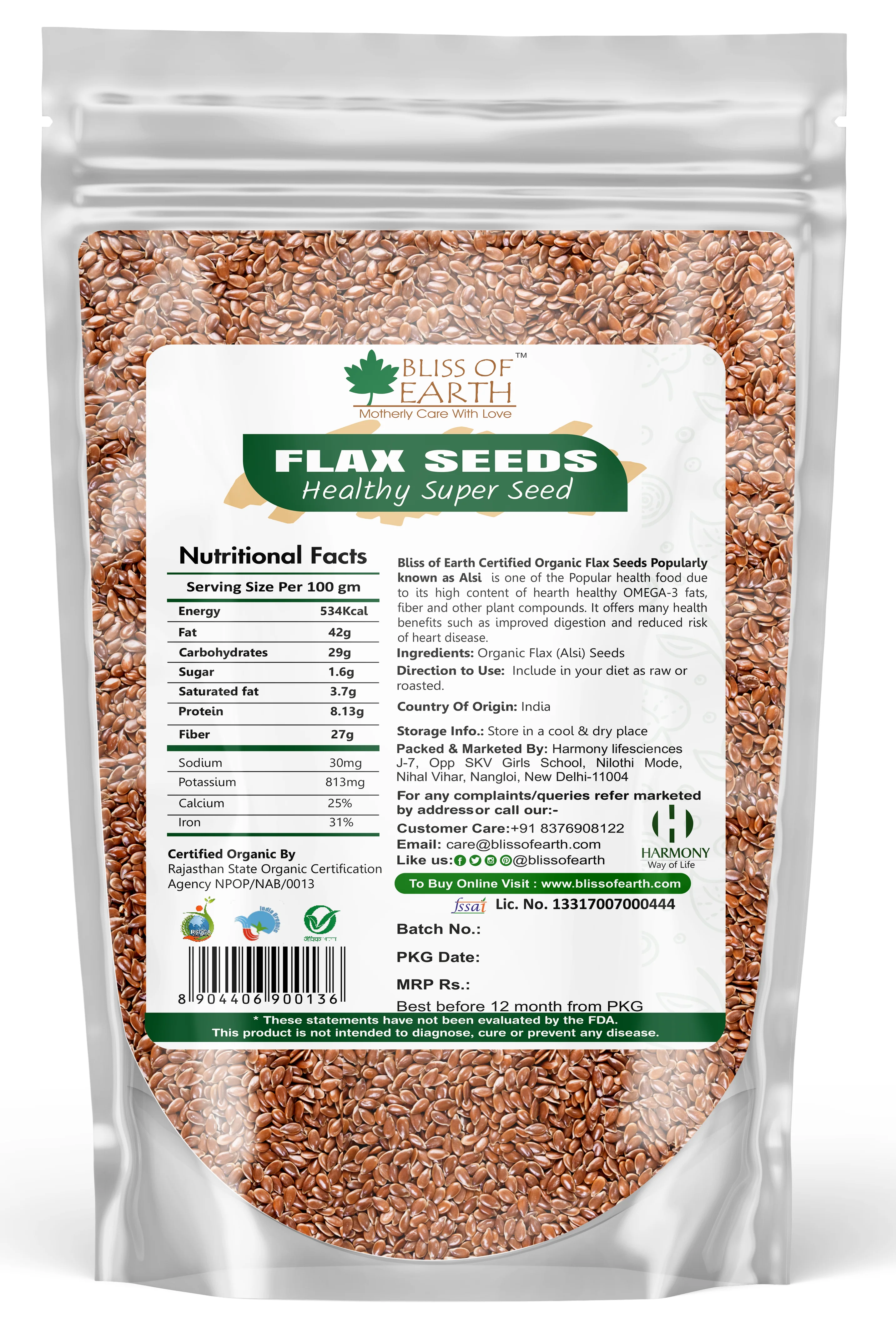USDA Organic Raw Flax Seeds (Alsi Seed) 1 kg - Image 2