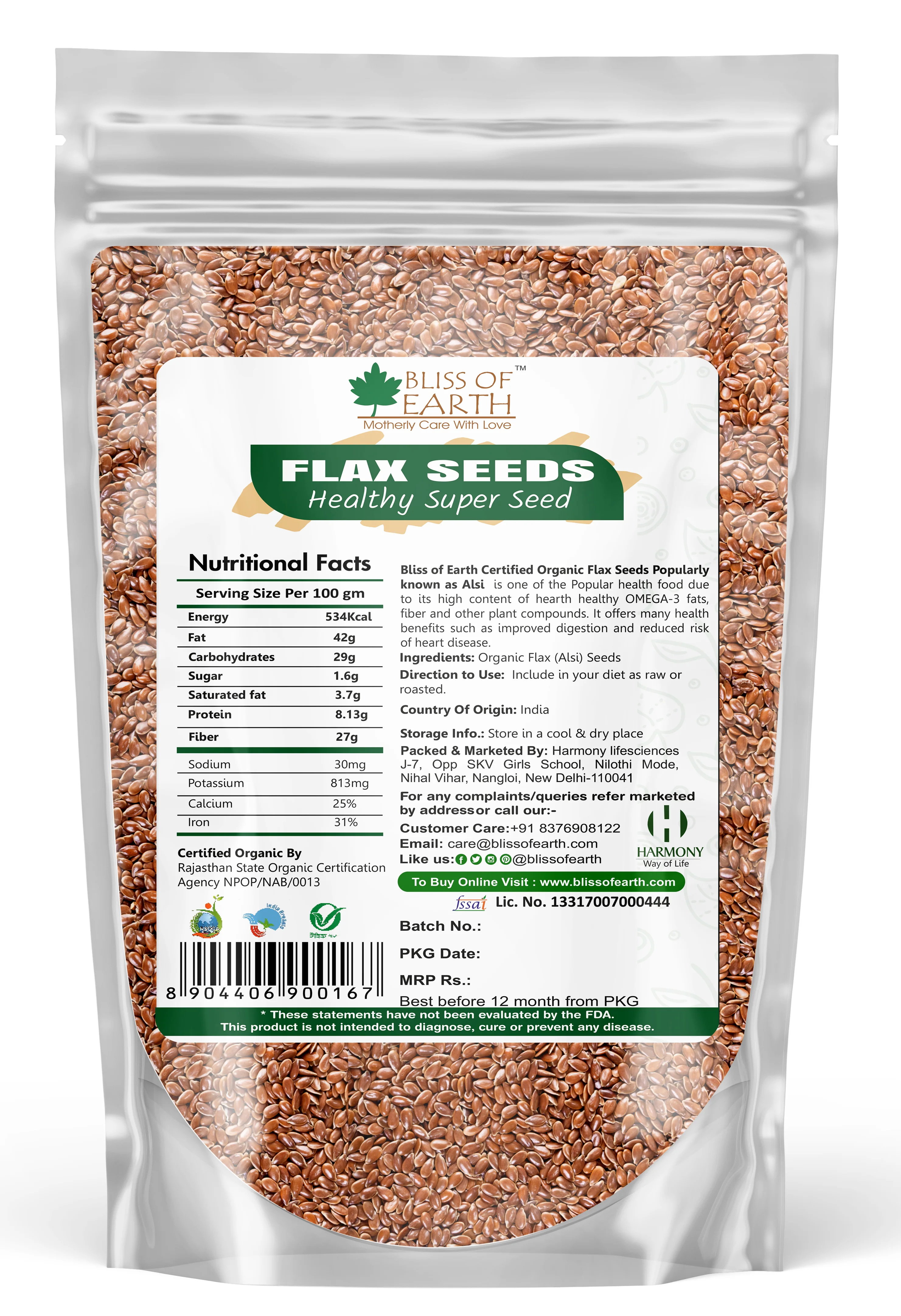 USDA Organic Raw Flax Seeds (Alsi Seed) 200 gm - Image 2