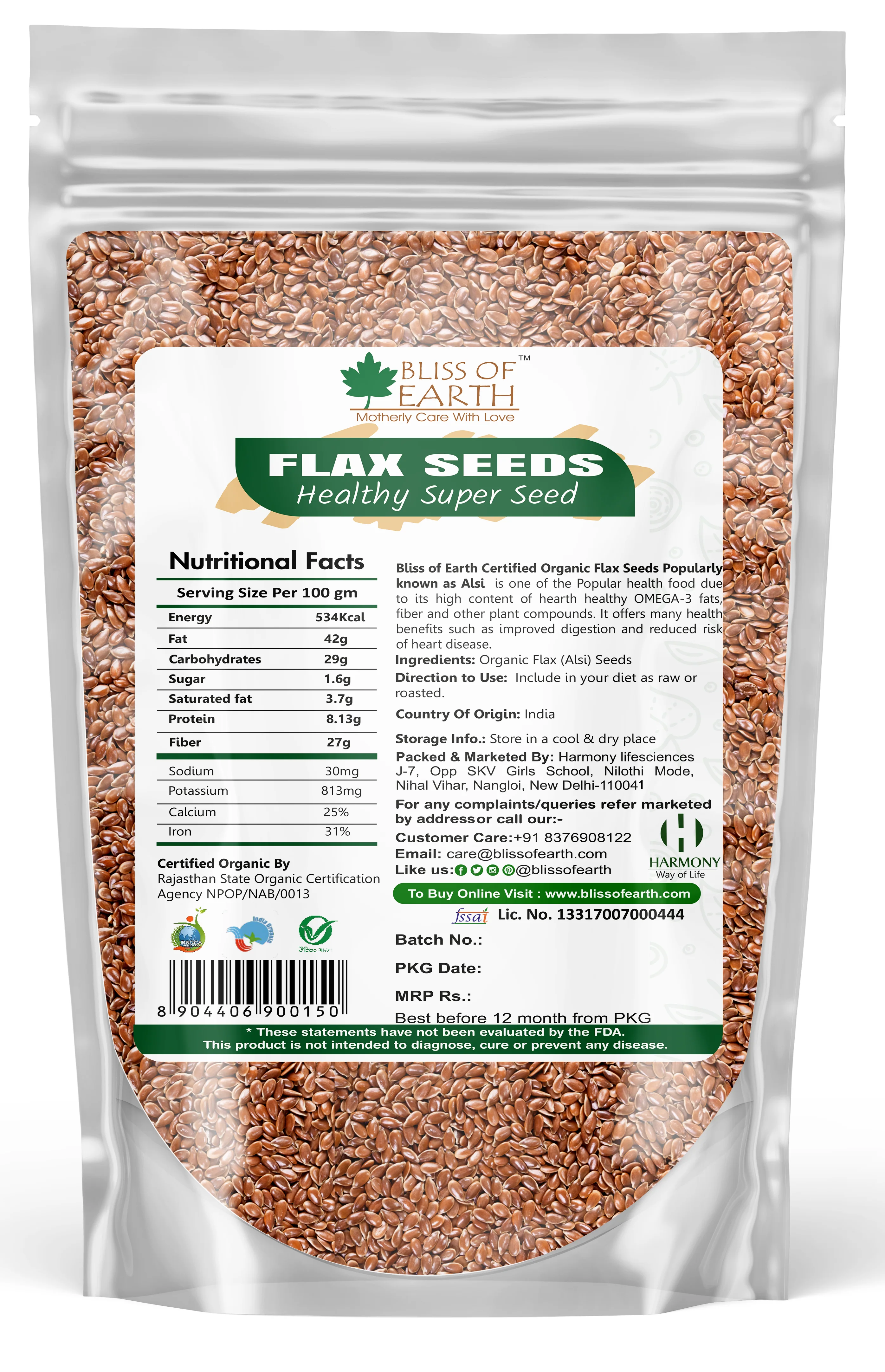 USDA Organic Raw Flax Seeds (Alsi Seed) 500 gm - Image 2
