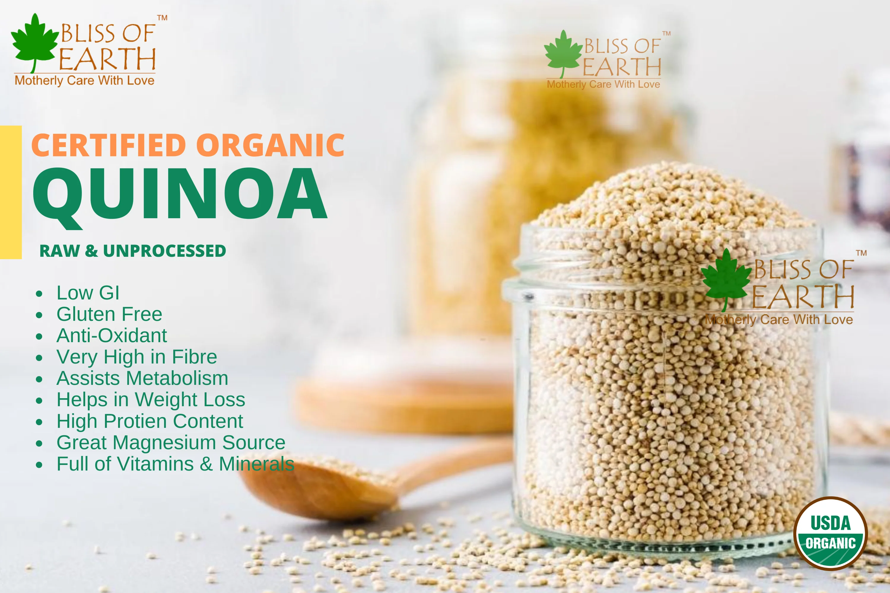 USDA Certified Organic Raw White Quinoa Seeds 200 gm - Image 3