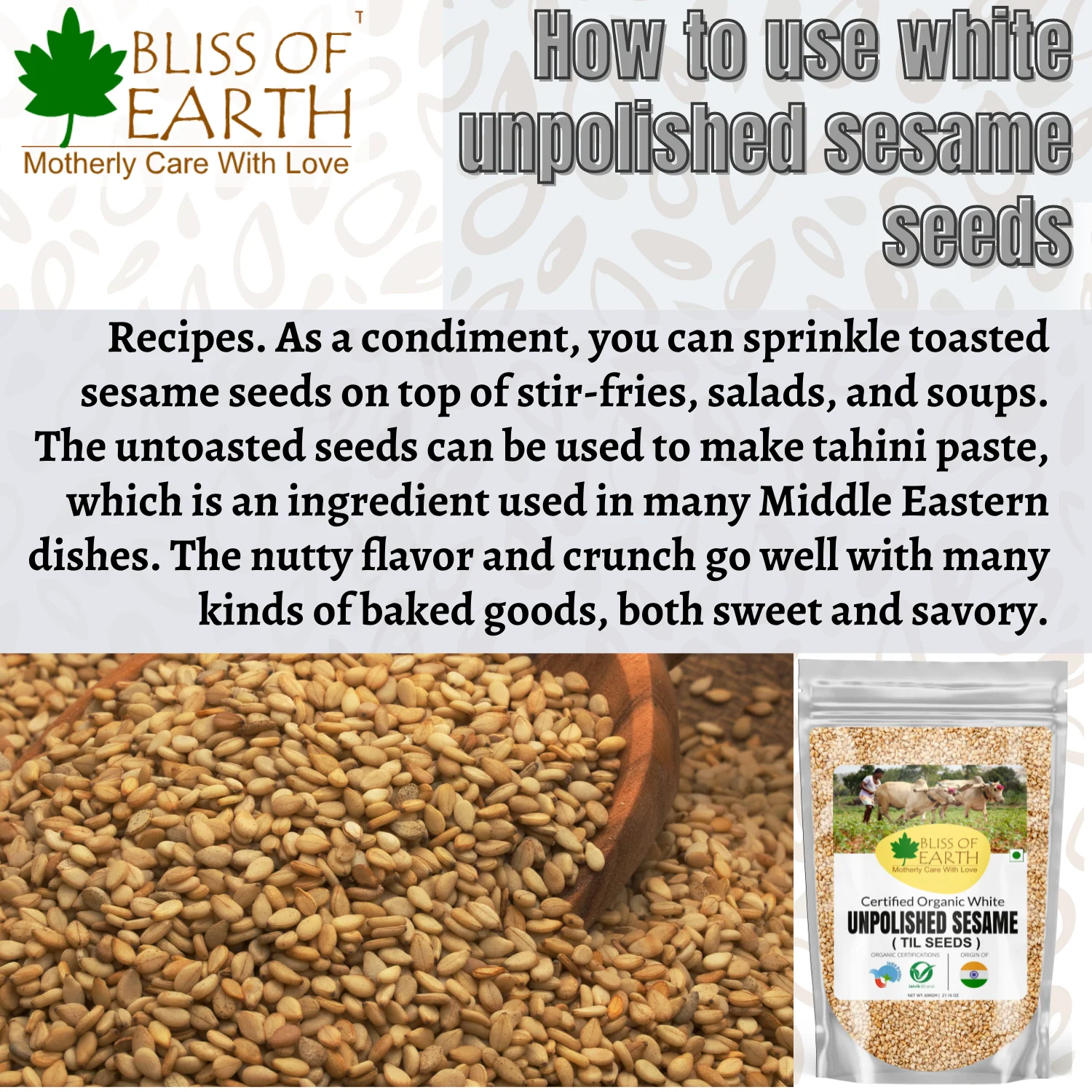 USDA Organic Sesame Seeds Raw Unpolished 1kg - Image 6
